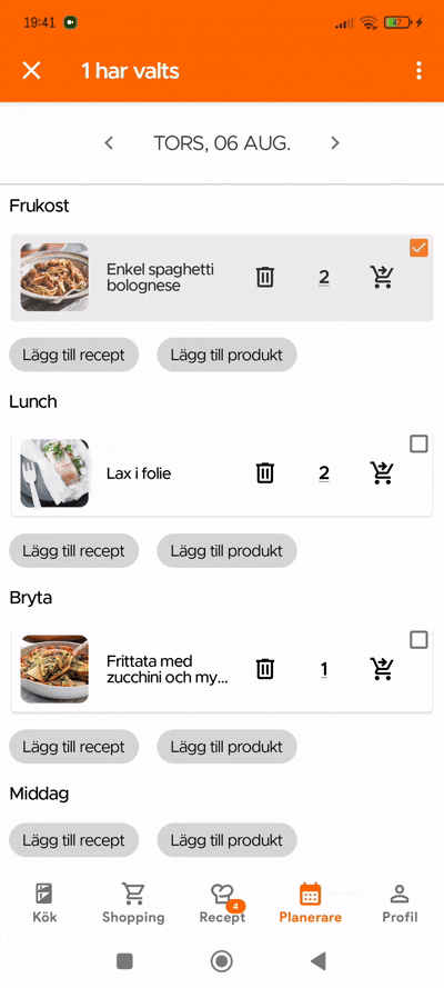 Copying planned meals to another date